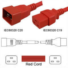 C20 / C19 Red 1,0 m, 16a/250v, H05VV-F3G1.5 Power Cord 