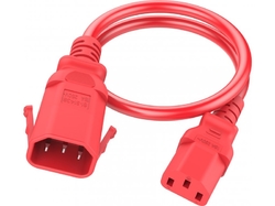 C14 to C13 P-Lock, 0,5 m Red, 10a/250v, H05VV-F 0,75 Power Cord