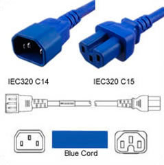 C14 to C15 Blue 2,0 m, 10a/250v, H05V2V2-F3G1,0 Power Cord 