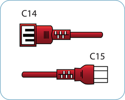 C14 to C15 Red 2,0 m, 10a/250v, H05V2V2-F3G1,0 Power Cord
