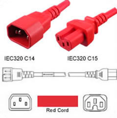 C14 to C15 Red 1,5 m, 10a/250v, H05V2V2-F3G1,0 Power Cord
